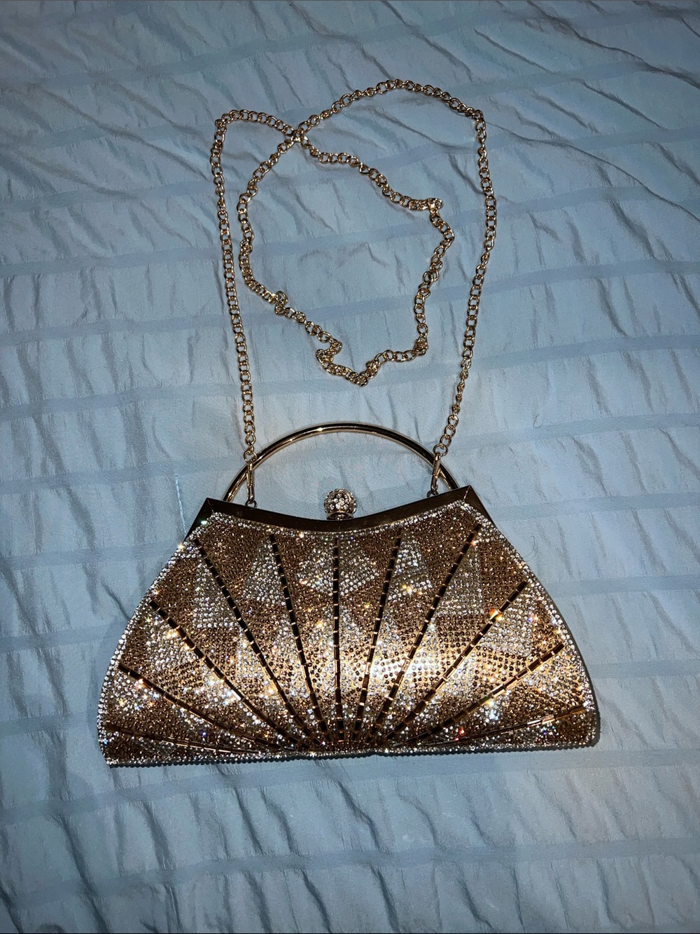 Elegant Crystal-Embellished Gold Evening Clutch